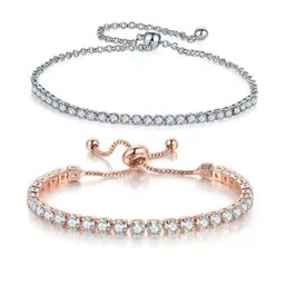 19TH JULY JEWELS Unisex 2 Brass Cubic Zirconia Copper-Plated Multistrand Bracelet-image-85