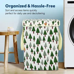 Kuber Industries 2-Pcs Green Tree Printed Foldable LaundryBag75L-38