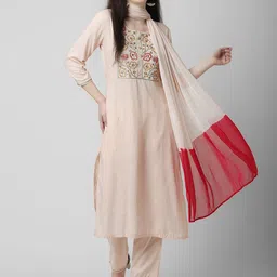Oash Women Floral Embroidered Regular Thread Work Kurta with Trousers & Dupatta-picture-34