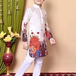 NFC CREATION Boys Ethnic Motifs Printed Regular Dupion Silk Kurta with Pyjamas image 5