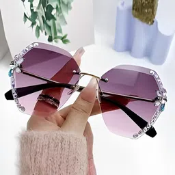 DEXENT COLLECTION Women Purple Lens & Gold-Toned Butterfly Sunglasses with-49