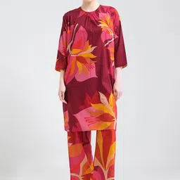 I like me Pink Floral Printed Cotton Tunic With Trousers-picture-40