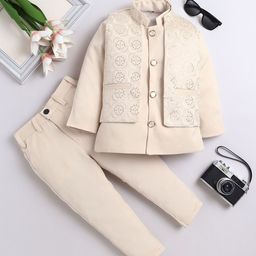 FOURFOLDS Boys Embroidered 3-Piece Ethnic Suit-image-81