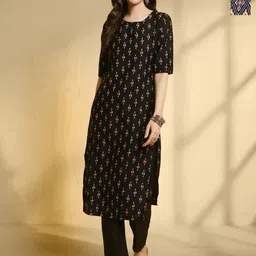 HERE&NOW Selection Of 2 Ethnic Motifs Printed Round Neck Straight Kurta-image-51
