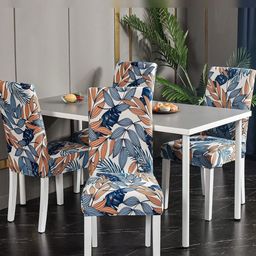 FAVRIA Beige & Blue 6 Pieces Floral Printed Stretchable Dining Chair Covers-image-42
