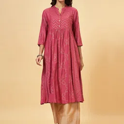 RANGMANCH BY PANTALOONS Floral Printed Mandarin Collar Anarkali Kurta-picture-29