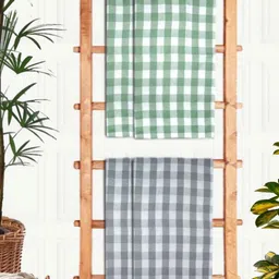 Aura Green & White 4 Pieces Printed Cotton 210 GSM Bath Towel-13