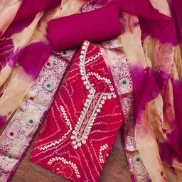 KALINI Bandhani Printed Beads & Stones Unstitched Dress Material-image-80