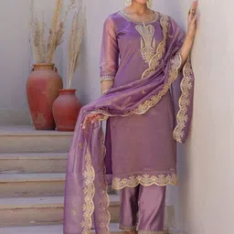 SKYLEE Women Ethnic Motifs Embroidered Kurta with Trousers & Dupatta-picture-15