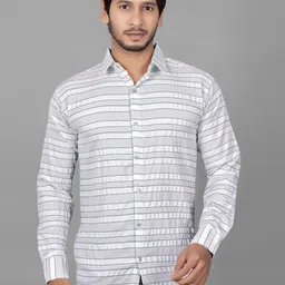 WILNERCROWN Horizontal Stripes Classic Button-Down Collar Cotton Shirt-image-94