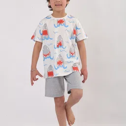 Anthrilo Boys Summer Sleepy Shark Sleepwear Shorts Set-image-38