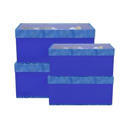 Aura Blue & White 4 Pieces Zig Zag Printed Drawer Organisers With Transparent Lid-47