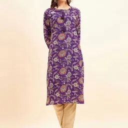 NEESH Floral Printed Printed Tie-Up Neck Pure Cotton Straight Kurta-picture-18