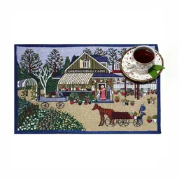 PRAKARTIK 4-Pcs Navy Blue & Beige Embroidered Pure Cotton Dining Table Mats-8