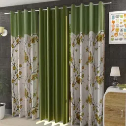 aadi traders Green Polyester Floral and Solid 5ft Semisheer Eyelet Window Curtains (3Pcs)-picture-3