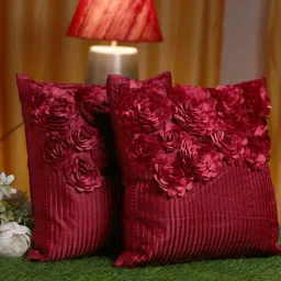 hosta homes Maroon Textured Polyester 16 x 16 Inches Cushion Cover (Set of 2)-picture-5
