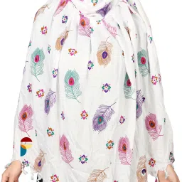 Printed Pure Cotton Women White, Multicolor Fancy Scarf-image-81