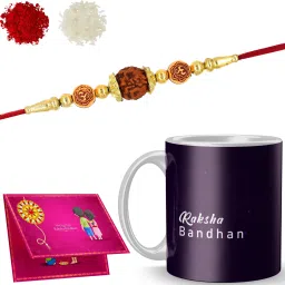 Designer Shree-Dora14-MM35_Rudra_S1 Gold Finish Rakhi, Chawal Roli Pack, Greeting Card, Mug Set-11