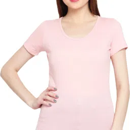 Women Cotton blend Round neck T Shirt (GN_Round_Neck_102_PINK_S) Women Solid Round Neck Cotton Blend Pink T-Shirt-image-2