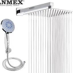 ANMEX COMBO of SS304 UltraSlim High Pressure Rainfall Shower Head With Shower Fit Arm HandShower (ABS),SS304 1.5mtr Tube And Hook 6X6+18Inch Arm+HandShower Set)-20