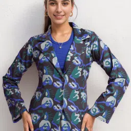 Women Printed Tuxedo Style Casual Blazer-image-69