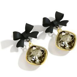 Black Bow Crystal Earrings For womens and girls Alloy Drops & Danglers-image-9