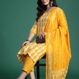 Women Pure Cotton Kurta Pant Dupatta Set-image-8