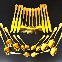 Luxury premium hotel restaurant kitchen Gold plated chess degine 304 Stainless Steel Cutlery Set-image-18