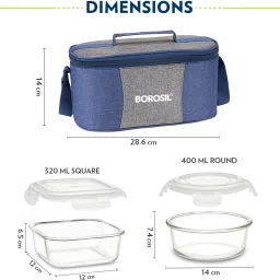 borosil Alora Borosilicate Glass Lunchbox, 4 pc Set (320 ml x 2 + 400 ml x 2), Tiffin 4 Containers Lunch Box image 2