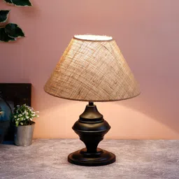 Devansh Beige & Black Solid Traditional Frustum Table Lamp-7