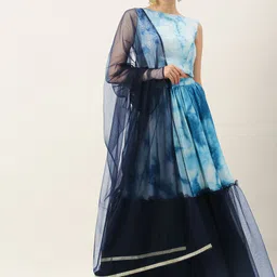 Ethnovog Blue Printed Tie and Dye Made to Measure LehengaBlouse With Dupatta-picture-18