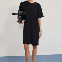 Trendyol Women Solid A-Line Round Neck Short Sleeves Knee Length Dress-picture-14
