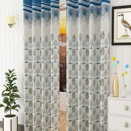 Aura Turquoise Blue & White Set of 2 Floral Room Darkening Door Curtain-8