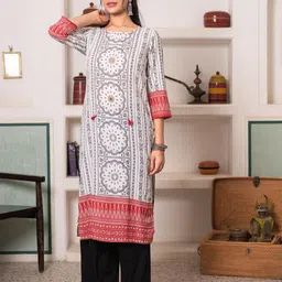 Chandbaali Ethnic Motif Printed Round Neck Beads And Stones Straight Kurta-picture-26