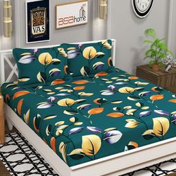 bsb home Aspire Green Floral Printed Microfiber 144 TC Queen Bedsheet Set 2.28 m x 2.28 m-image-97