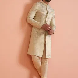 KISAH Men Self Design Floral Indowestern Sherwani Churidar Set-image-77