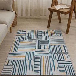 HOMEMONDE Blue & White Printed Non-Slip Carpets-33