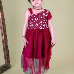 Bugandbees Floral One Shoulder Net Fit & Flare Dress-13