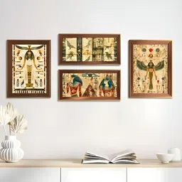 Art Street Brown & Gold-Toned 4 Piece Synthetic Wood Other Wall Paintings-28