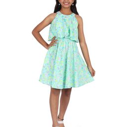 SILK SPARROW Floral Print Halter Neck Fit & Flare Dress-31
