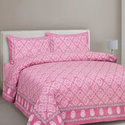 CLOTHOLOGY Pink & White Geometric 180 TC King Bedsheet with 2 Pillow Covers-image-76