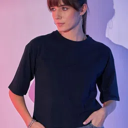 DIMPY GARMENTS Women Solid Round Neck Cotton Relaxed Fit T-shirt-image-64