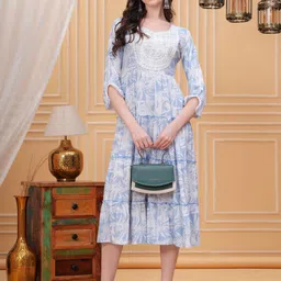JC4U Floral Embroidered Cotton Fit & Flare Dress-image-33