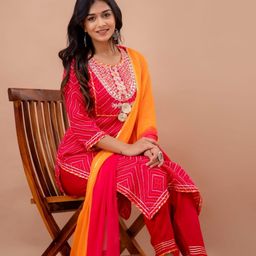 GEKHA Ethnic Motif Printed Gotta Patti Embellished Kurta With Trouser & Dupatta image 5