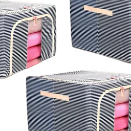 Stylista Grey 3 Pcs Striped Wardrobe Multi-Utility Water Resistant Canvas Core Organisers-4