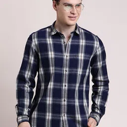 Turtle Relaxed Tartan Checks Checked Pure Cotton Denim Slim Fit Casual Shirt-picture-30