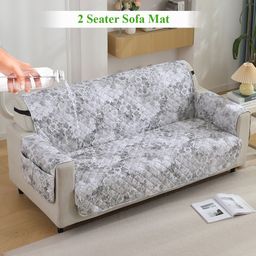 HOKIPO Grey Printed Polyester 1 Piece Sofa Cover With Arms-image-57