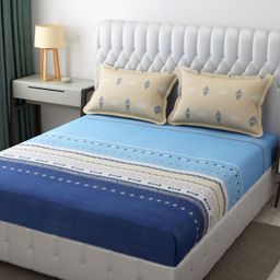 KIDS WONDERS Blue & White Geometric Microfiber 300 TC Double King Bedsheet Set-2.74mx2.74m-image-90