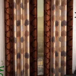 BELLA TRUE Brown & Cream 2 Pieces Ethnic Motifs Printed Eyelet Fitted Window Curtains-picture-13