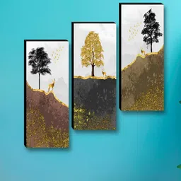 SAF Mustard & Black 3 Pieces Floral Printed Wall Paintings-picture-31